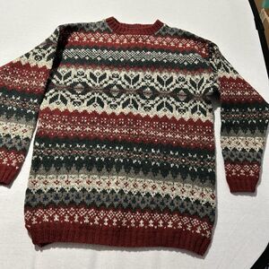 Vintage American Portrait Wool/Cotton/Nylon Grandpa Sweater Size S Red Fair Isle